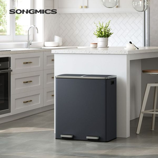 SONGMICS Mülleimer 60 Liter (2 x 30 L) Grau, LTB60GS, 6955880391738