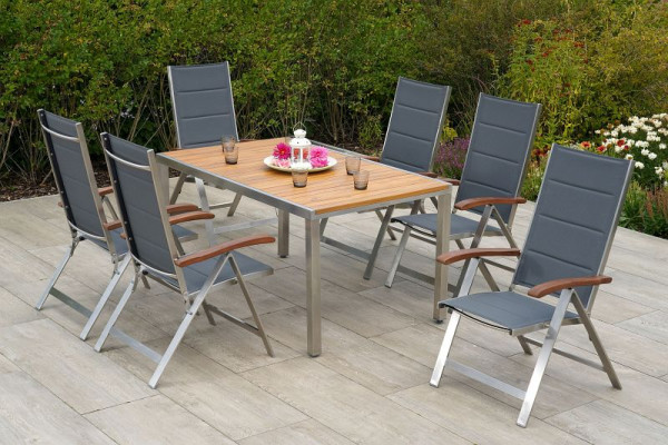 Merxx Ferrara Set 7-teilig, 6 Ferrara Klappsessel, gepaddet, 1 Tisch 150 x 90 cm, Tischplatte Akazienholz, 50718-309