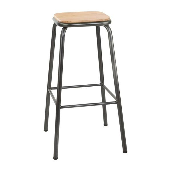 Bolero Cantina Barhocker mit Holzsitz metallic grau (4 Stück), FB936