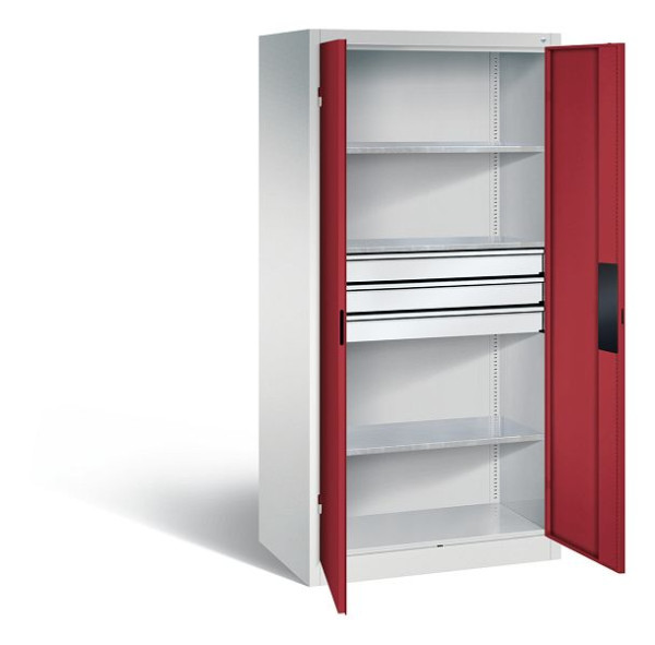 C+P Werkzeugschrank Acurado, H1950xB930xT600mm, Farbe: Lichtgrau / Rubinrot, Muldengriff, 8922-5230 S10110