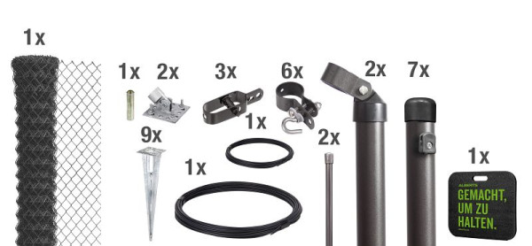 Alberts Maschendrahtzaun als Zaun-Komplettset, mit Einschlagbodenhülse,anthrazit-metallic, Höhe 100 cm, Länge 15 m, 690878