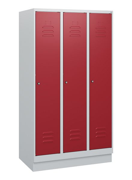 C+P Umkleidespind Classic PLUS, Sockel, 3 Abteile, 1630x900x500mm, 7035/3003, Zylinderschlösser, 0800205-30 S10016