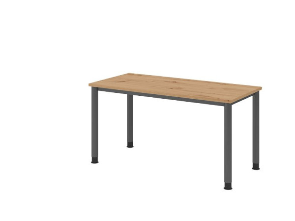 Hammerbacher Schreibtisch HS614, 140 x 67 cm, Platte: Asteiche, 25 mm dick, 4-Fuß-Gestell in Graphit, Arbeitshöhe 68,5-81cm, VHS614/R/G
