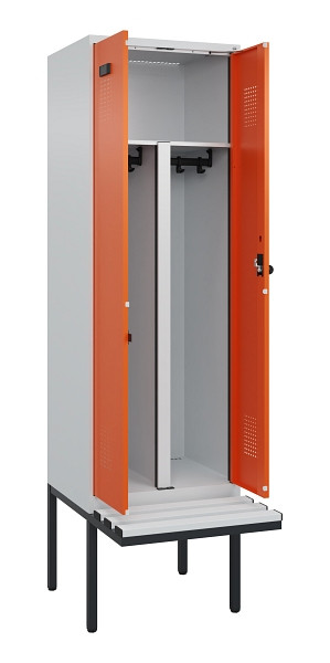 C+P PSA Doppel-Spind Evolo PLUS, Bank, 2 Abteile, 2120x600x815mm, 7035/2004, Drehriegel, Material Sitzfläche Kunststoff, 0490427-20P S10056