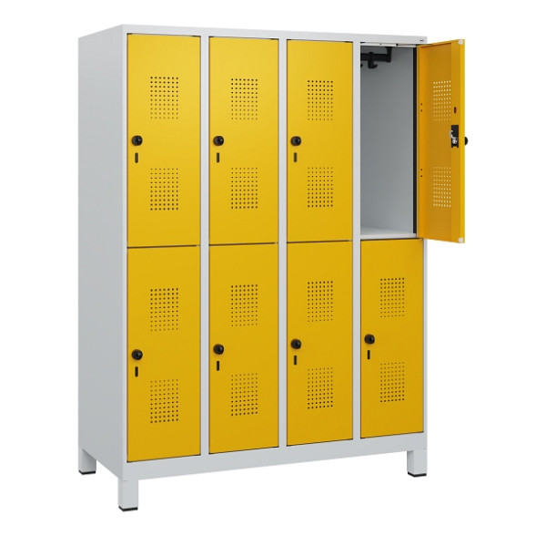 C+P Doppelstöckiger Spind Evolo PLUS, Füße, 8 Fächer, 1630x1200x500mm, 7035/1004, Drehriegel, 0493105-40 S10000