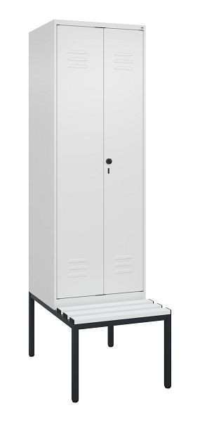 C+P Umkleidespind Classic PLUS, Doppel-Spind, 2 Abteile, 2120x600x815mm, 9016/9016, Drehriegel, mit untergebauter Sitzbank, 0800527-20P S10044