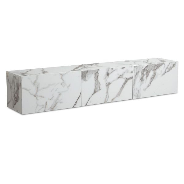 Wohnling Lowboard Hängend Marmor-Optik Weiß 160x30x30cm TV-Schrank, Design Fernsehtisch mit Klapptüren, Fernsehschrank Wand, WL6.864
