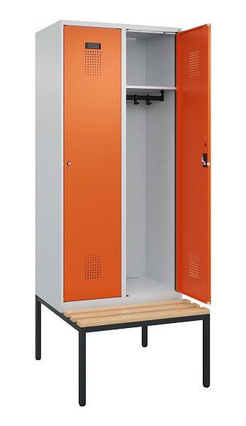 C+P Spind Evolo PLUS, 2 Abteile, 2120x800x815mm, 7035/2004, Haken 4, Zylinderschloss, Sitzfläche Buche-Hartholz, Sitzbank, 0490507-22 S10029