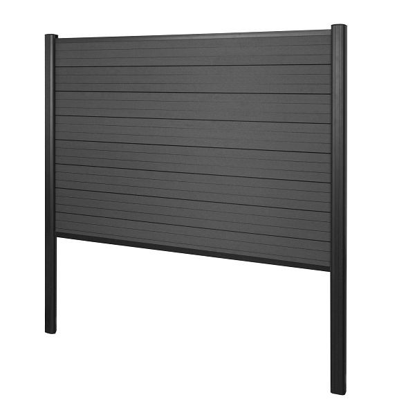Mendler WPC-Sichtschutz Sarthe, Zaun Windschutz, Alu-Pfosten zum Einbetonieren, Basiselement, 190cm anthrazit, 2x65140+76233+76236+76260