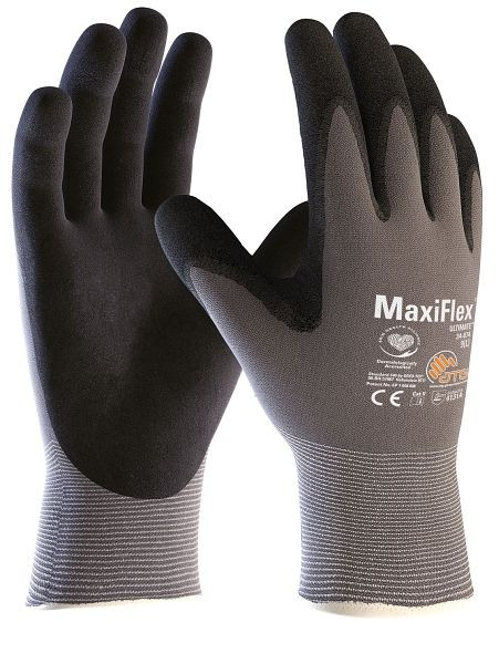 ATG MaxiFlex Ultimate Nylon-Strickhandschuhe (34-874V), Automatenverpackung, Farbe: grau/schwarz, Größe: 7, VE: 12 Paar, 2740-7