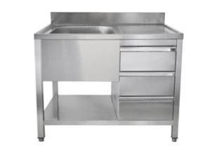 A&S Gastro Spültisch mit Schubladenblock, 1 Becken links, Bautiefe 600 mm, 100x600x850 mm, SPT1061BL-S