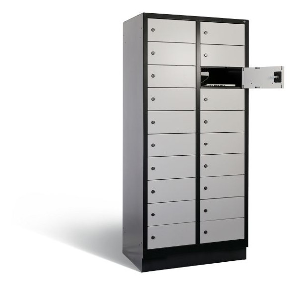C+P Schließfachschrank Evolo, H1800xB810xT500mm, Farbe: Schwarzgrau / Weißaluminium, mit Steckdosenleiste, 48020-2210 S10181
