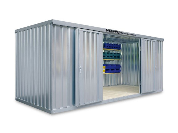 FLADAFI Materialcontainer MC 1500, verzinkt, zerlegt, Holzfußboden, Doppelflügeltür (symmetrisch) auf der 5 m Seite, F15200301-F911