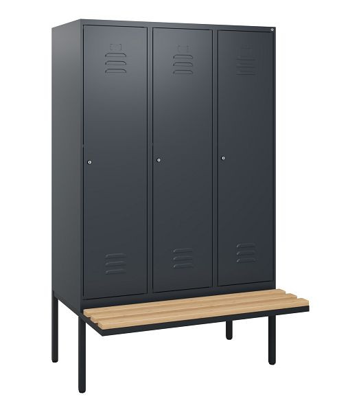 C+P Umkleidespind Classic PLUS, 3 Abteile, 1950x1200x815mm, 7016/7016, Zylinderschlösser, Buche-Sitzleisten, 0800405-32 S10027