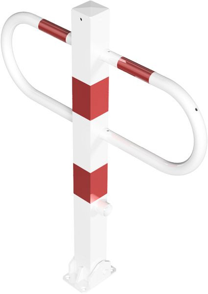 Schake Durchgangs- und Parkplatzsperre umlegbar mit Dreikantverschluss, feuerverzinkt und weiß beschichtet mit rot reflektierenden Leuchtstreifen, 471FUB