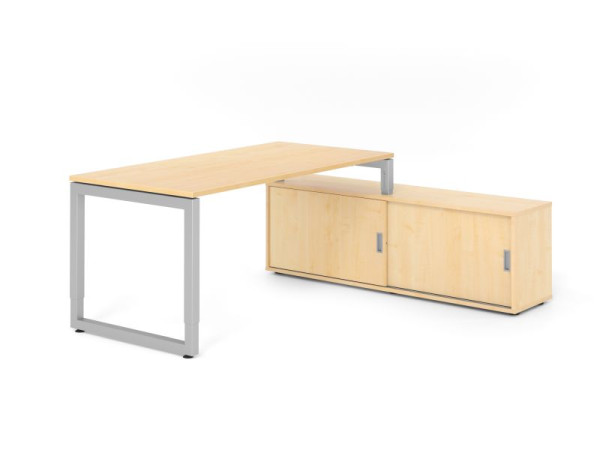 Hammerbacher Aufsatz-Schreibtisch RSE16, 160x80cm, Platte: Ahorn, 25mm dick, Rahmen Silber, höheneinstellbar, Ahorn, VRSE16SB/3/S/3/3