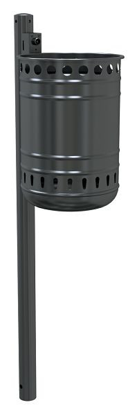 Schake Abfallbehälter -rund- Stahlblech mit Lochkranz, feuerverzinkt und beschichtet DB 703, mit Standpfosten Ø60x1300mm, 4130B