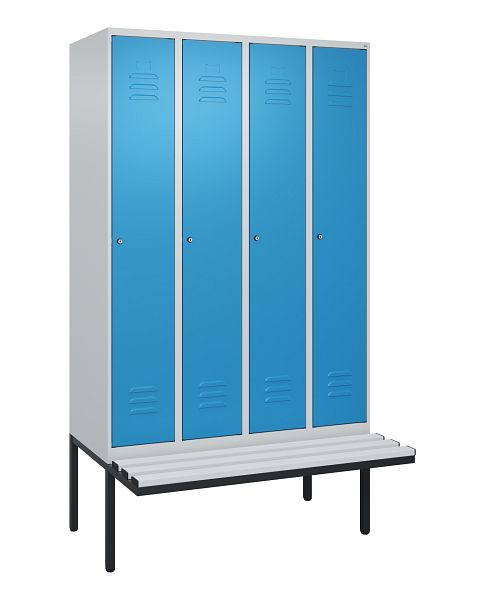 C+P Umkleidespind Classic PLUS, 4 Abteile, 2120x1200x815mm, 7035/5012, Zylinderschlösser, 3 Doppel-Haken, 0800407-40 S10019