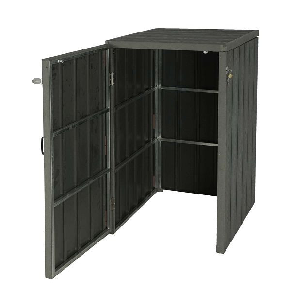 Mendler 1er WPC-Mülltonnenverkleidung HWC-J28, Premium Mülltonnenbox, Metall Holzoptik, erweiterbar, grau, 76003+76004