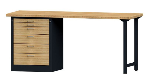 ANKE Werkbänke Kombiwerkbank, Modell 832 VH, 2000 x 700 x 890 mm, RAL 7016/Buche, BMP 40 mm, 420.161