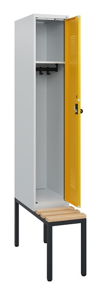 C+P Spind Evolo PLUS, 1 Abteil, 1950x300x815mm, 7035/1004, Drehriegel, Sitzfläche Holz, Sitzbank, 0490505-10 S10000