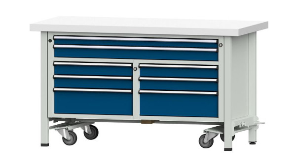 ANKE Werkbänke Kastenwerkbank, Modell 259 V, 1500 x 700 x 850 mm, RAL 7035/5010, KSP 50 mm, mit absenkbarer Fahreinrichtung, 304.227