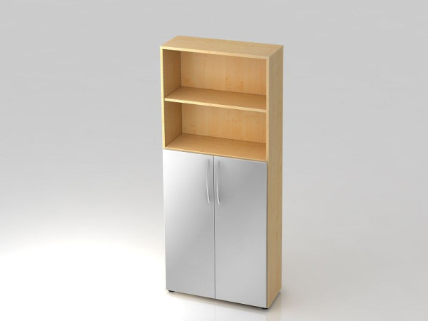 Hammerbacher Regal 5OH, 3OH Türen unten, Bogengriff Ahorn/Silber, 80x34,6x188 cm (BxTxH), V4770/3/S/BM