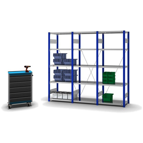hofe Grundregal, zerlegt, 5 Böden 2000 x 400 x 750 mm, verzinkt Stützprofile - enzianblau/RAL 5010, HEG204007XL