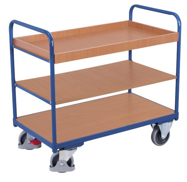 VARIOfit Etagenwagen niedrig, Außenmaße: 1.260 x 800 x 990 mm, RAL 5010 enzianblau, Ladehöhe: 255 / 535 / 805 mm, sw-800.241