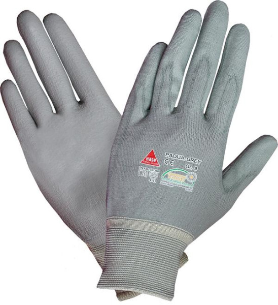 Hase Safety PADUA grey, 5-Fg.-Sicherheitshandschuhe, Nylon/PU, waschbar, Größe: 7, VE: 10 Paar, 508100-7