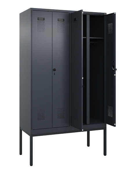C+P Schwarz-Weiß-Spind Evolo PLUS, Gestell, 4 Abteile, 2120x1200x500mm, 7016/701, Drehriegel, 0490327-40 S10016