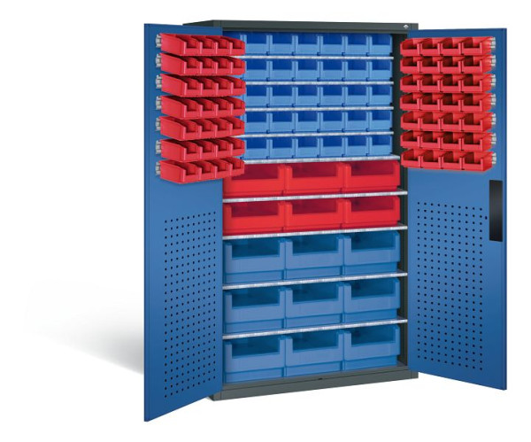 C+P Magazinschrank Serie 13, H1950xB1100xT535mm, Farbe: Anthrazitgrau / Enzianblau, Muldengriff, 130276-66 S10073