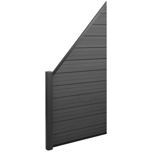 Mendler WPC-Sichtschutz Sarthe, Windschutz Zaun, Alu-Pfosten, Erweiterungselement schräg links, 0,95m anthrazit, 65077
