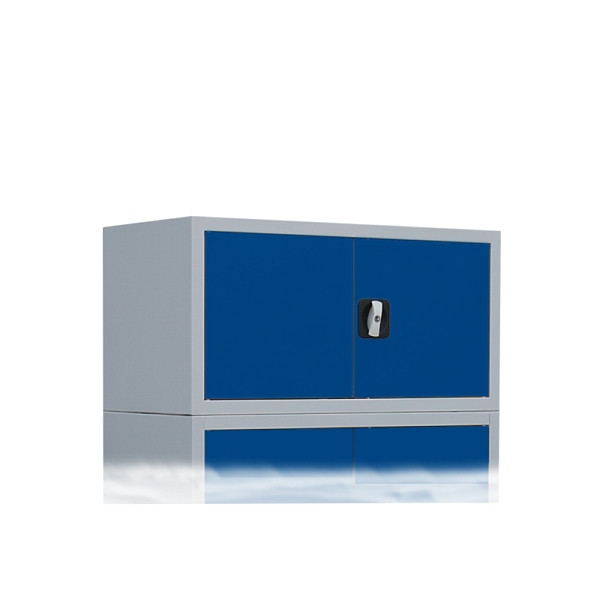 Lüllmann Aufsatzschrank mit Flügeltüren und Zylinderschloss mit Drehgriff, 450 x 800 x 383 mm, lichtgrau/enzianblau, 531111