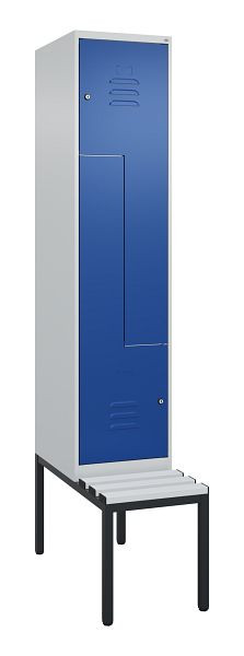 C+P Z-Spind Classic PLUS, mit untergebauter Sitzbank, 2 Abteile, 2120x400x815mm, 7035/5010, Zylinderschlösser, 0800537-122 S10048