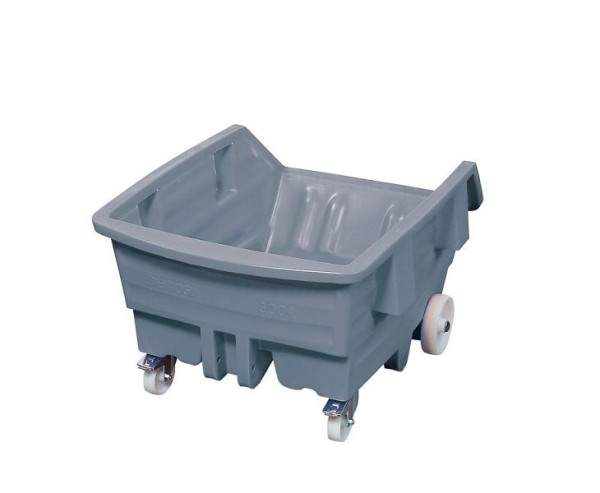 DENIOS Kippwagen aus Polyethylen (PE), mit Rollen, 500 Liter Volumen, grau, 153540