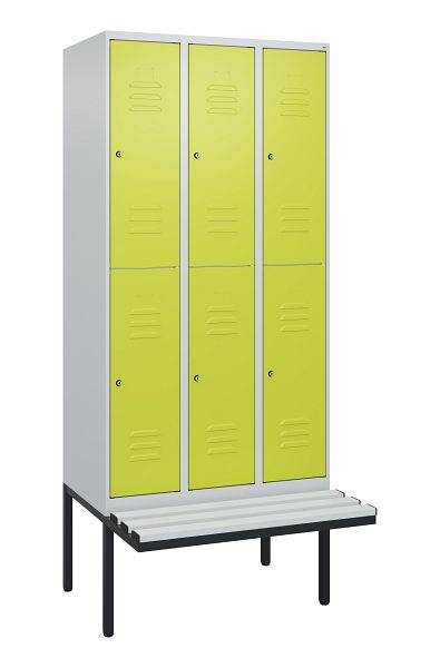 C+P Doppelstöckiger Spind Classic PLUS, 3 Abteile, 2120x900x815mm, 7035/0024, Zylinderschlösser, schwebende Sitzfläche, 0803407-30 S10025