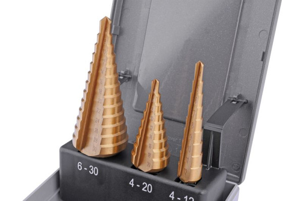 GSR Stufenbohrer Satz 4-12, 4-20, 6-30 mm, HSSE TiN, gerade genutet, 04010040