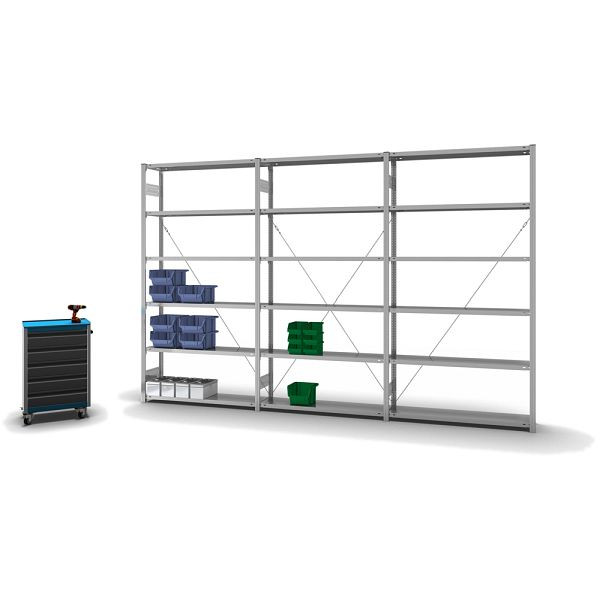 hofe Fachboden-Grundregal, 2500x300x1300 mm, 6 Fachebenen, verzinkt, 175 kg Fachlast, 1000 kg Feldlast, einseitige Bedienung, HZG25313XL