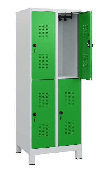 C+P Doppelstöckiger Spind Evolo PLUS, Füße, 4 Fächer, 1630x600x500mm, 7035/6037, Drehriegel, 0493105-20 S10011