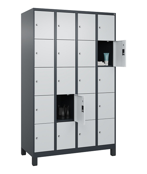 C+P Schließfachschrank Evolo PLUS, mit Füßen, 20 Fächer, 1950x1200x500mm, 7016/7035 Lichtgrau, 049010-405 S10017