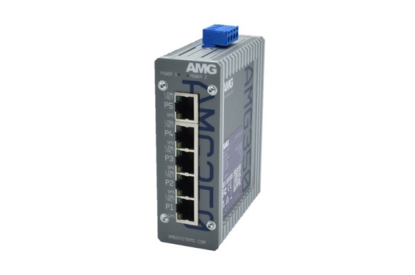 AMG Systems Industrieller 5 Port Unmanaged Switch, 5 x 10/100/1000 RJ45, 12-56VDC Eingangsspannung, AMG350-5G
