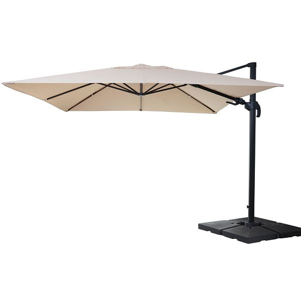 Mendler Gastronomie-Ampelschirm HWC-A96, 3x4m (Ø5m) schwenkbar, Polyester/Alu 26kg, creme mit Ständer, 153395+35661