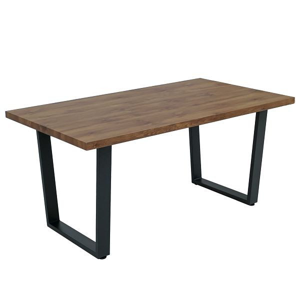 Mendler Esszimmertisch HWC-O61, Tisch Küchentisch Esstisch, Industrial MDF Metall 160x90cm, Walnuss-Optik, 122245+122246