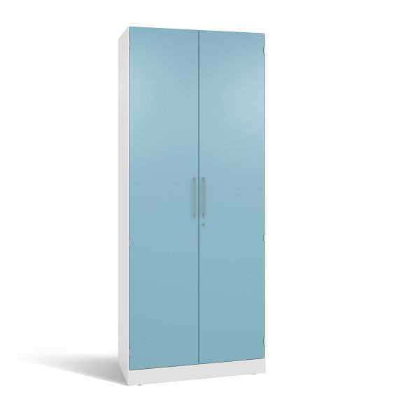C+P Flügeltürenschrank Asisto, H1980xB800xT435mm, Farbe: Weiß/Horizontblau, Bügelgriff, 5 OH, 141003-000 S10289