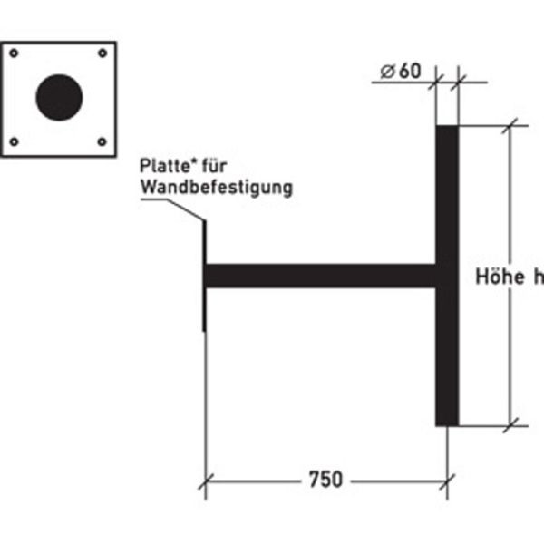 Stein HGS Ausleger für Wandbefestigung, mit Querpfosten/Höhe 600mm, alpwh060