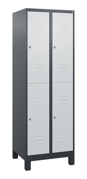 C+P Doppelstöckiger Spind Classic PLUS, Füße, 2 Abteile, 1800x600x500mm, 7016/7035, Zylinderschlösser, 0803107-20 S10028