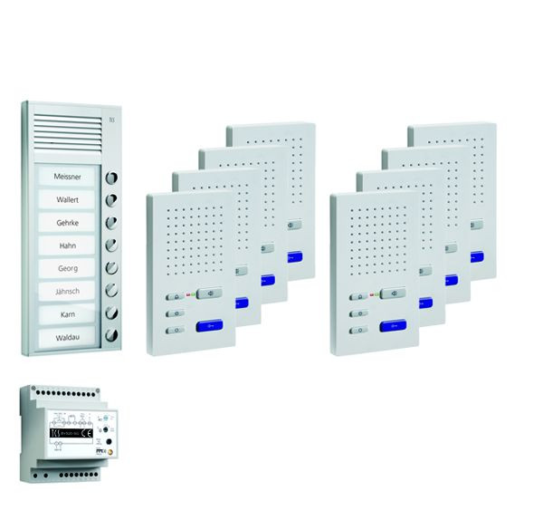 TCS Türkontrollsystem audio:pack AP für 8 Wohneinheiten, mit Außenstation PAK 8 Klingeltasten, 8x Freisprecher ISW3030, Steuergerät BVS20, PPAF08-EN/02