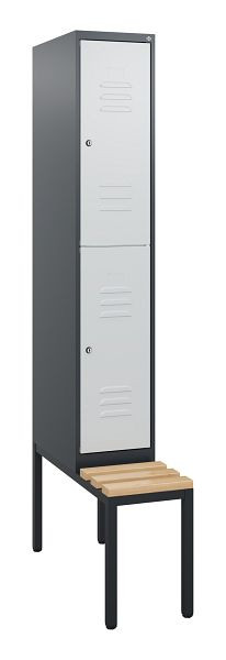 C+P Doppelstöckiger Spind Classic PLUS, 1950x300x815mm, 7016/7035, Zylinderschlösser, Sitzleisten aus Buche, mit untergebauter Sitzbank, 0803505-10 S10043