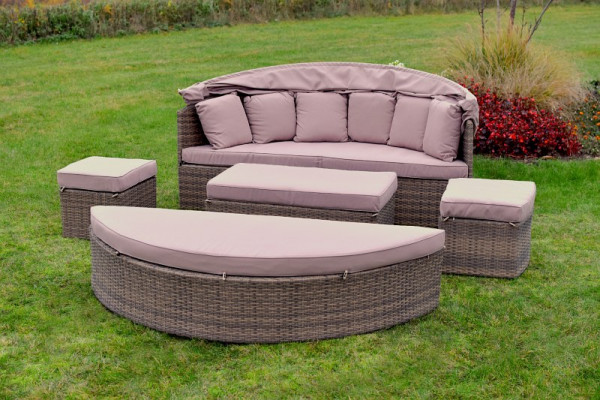 Merxx Riva Relaxinsel, Ø 180 cm, inkl. Auflagen und Kissen, natur, Aluminiumgestell mit Kunststoffgeflecht, 28256-228